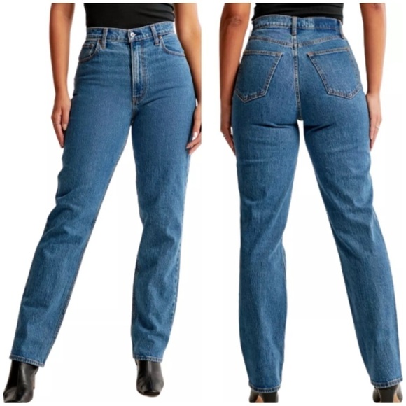 ABERCROMBIE & FITCH Curve Love Slim Straight Ultra High Rise Jeans Sz 33 16S - Picture 1 of 9
